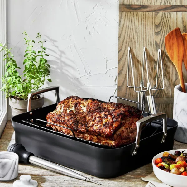 ZWILLING Roasting Pans*Aluminum, Non-Stick, Rectangular, Hard Anodized Roaster Pan Black Matte