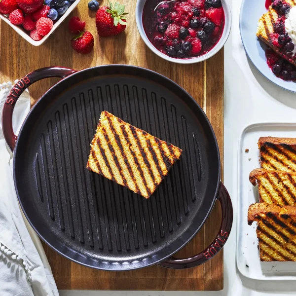 STAUB Grill Pans*10-Inch, Round Double Handle Pure Grill, Grenadine