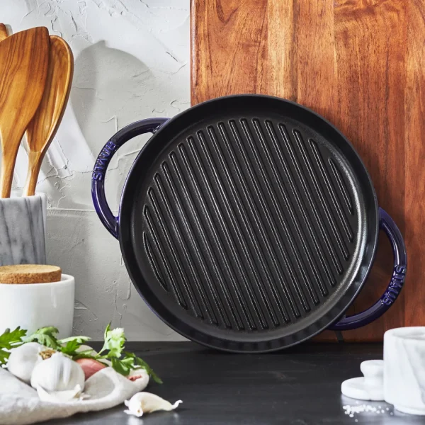 STAUB Grill Pans*10-Inch, Round Double Handle Pure Grill, Dark Blue
