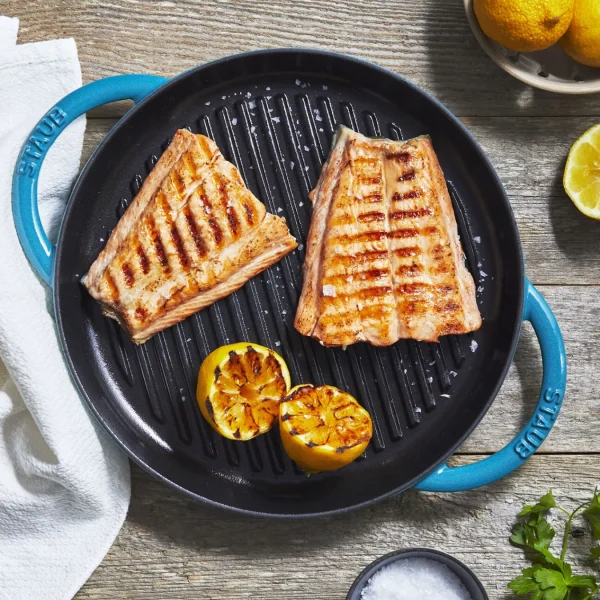 STAUB Grill Pans*10-Inch, Round Double Handle Pure Grill, Turquoise