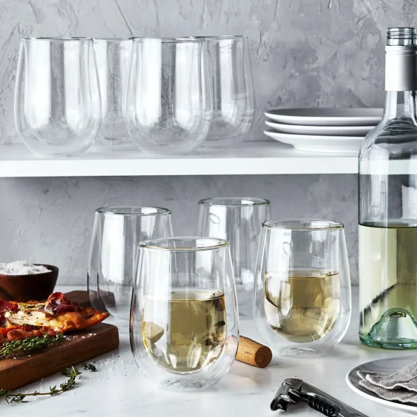 ZWILLING Glassware*10-Oz / 8-Pc, Double Wall Stemless White Wine Glass Set Transparent
