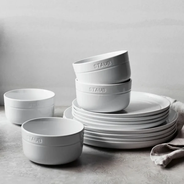 STAUB Dinner Plates*12-Pc, Dinnerware Set White