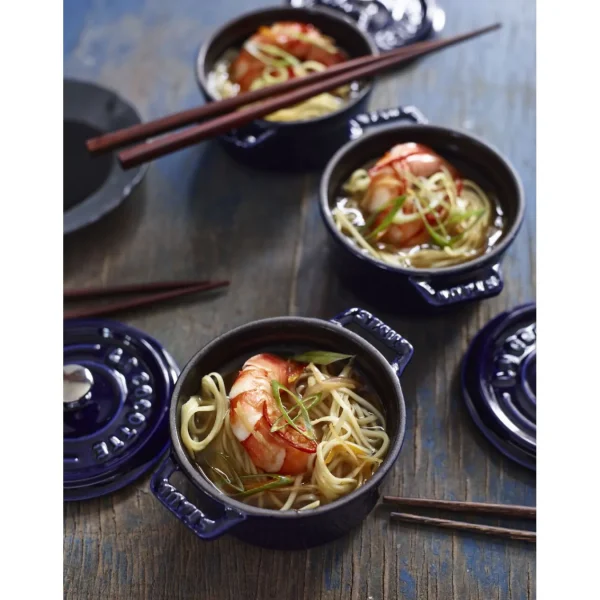 STAUB Dessert Bowls*3-Pc, Mini Round Cocotte Set, Dark Blue