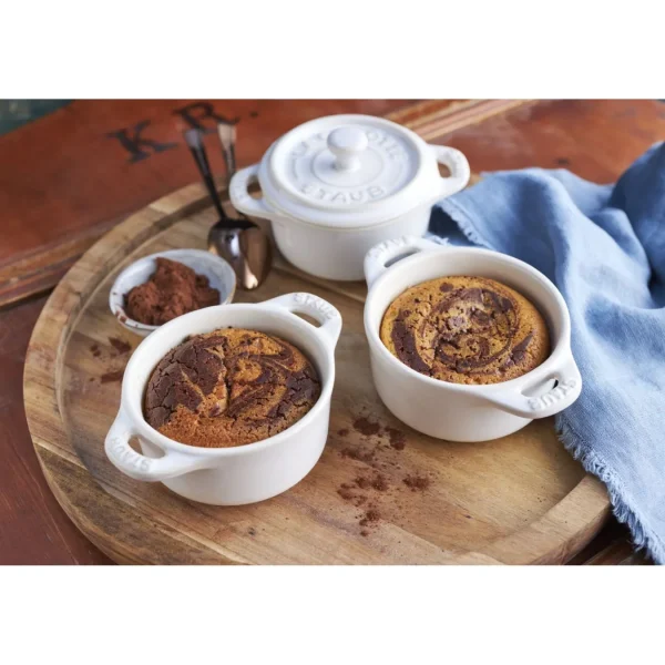 STAUB Dessert Bowls*3-Pc, Mini Round Cocotte Set, White