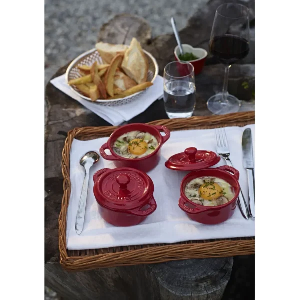 STAUB Dessert Bowls*3-Pc, Mini Round Cocotte Set, Cherry