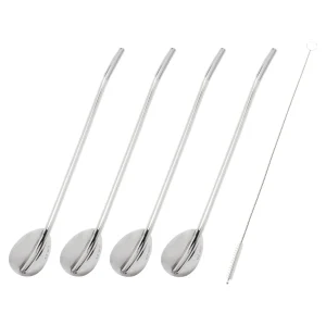 ZWILLING Straws*5-Pc, Spoon Straw Set With Cleaning Brush Silver-White