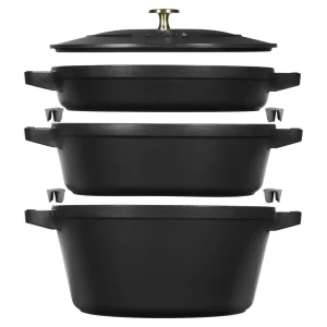 STAUB Cookware Sets*4-Pc Stackable Set,, Cast Iron Black Matte