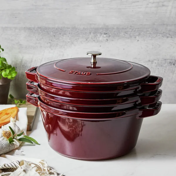 STAUB Cookware Sets*4-Pc Stackable Set,, Cast Iron Grenadine