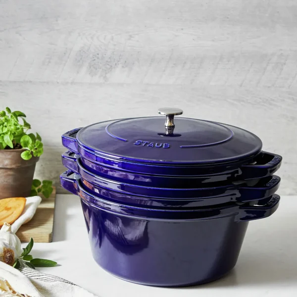 STAUB Cookware Sets*4-Pc Stackable Set,, Cast Iron Dark Blue