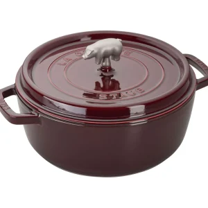 STAUB Dutch Ovens*6 Qt, Pig, Cochon Shallow Wide Round Cocotte, Grenadine