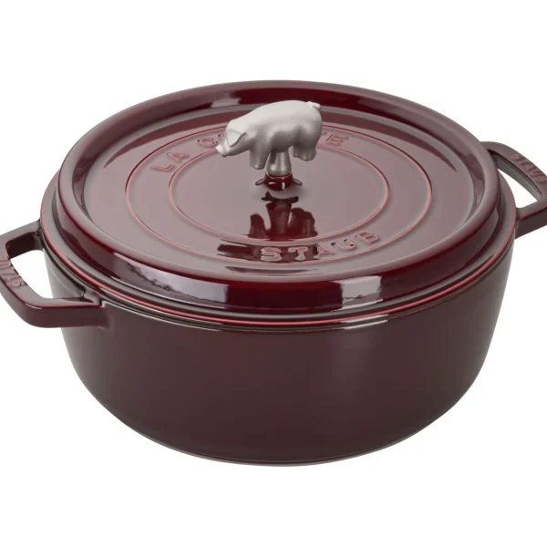 STAUB Dutch Ovens*6 Qt, Pig, Cochon Shallow Wide Round Cocotte, Grenadine