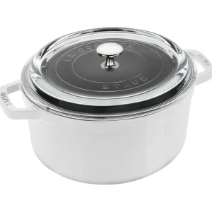 STAUB Dutch Ovens*4 Qt, Round, Glass Lid Cocotte, White