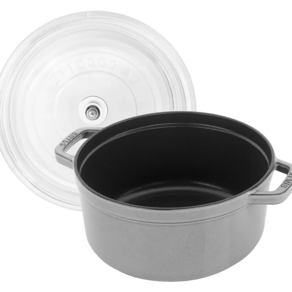 STAUB Dutch Ovens*4 Qt, Round, Glass Lid Cocotte, Graphite Grey