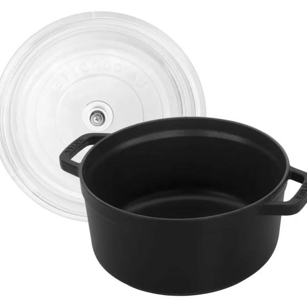 STAUB Dutch Ovens*4 Qt, Round, Glass Lid Cocotte, Black Matte