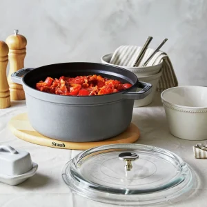 STAUB Dutch Ovens*4 Qt, Round, Glass Lid Cocotte, Graphite Grey