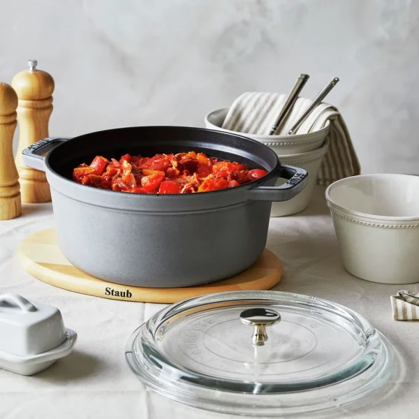 STAUB Dutch Ovens*4 Qt, Round, Glass Lid Cocotte, Graphite Grey