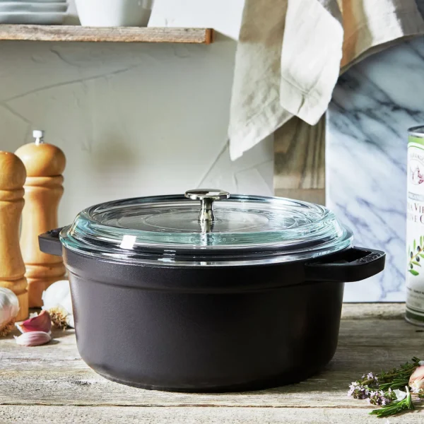 STAUB Dutch Ovens*4 Qt, Round, Glass Lid Cocotte, Black Matte