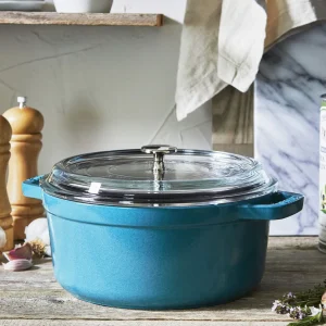 STAUB Dutch Ovens*4 Qt, Round,  Glass Lid Cocotte, Turquoise