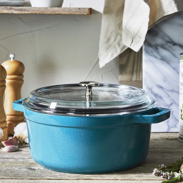 STAUB Dutch Ovens*4 Qt, Round,  Glass Lid Cocotte, Turquoise
