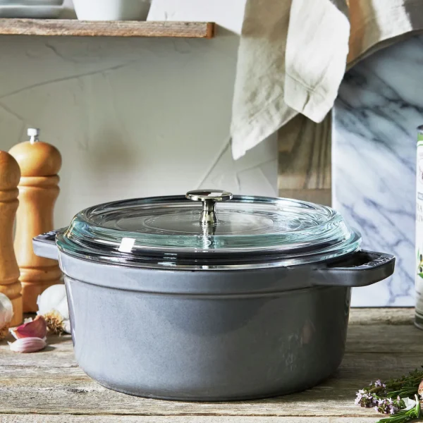 STAUB Dutch Ovens*4 Qt, Round, Glass Lid Cocotte, Graphite Grey