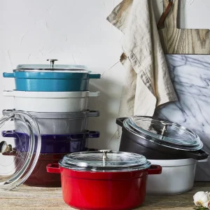 STAUB Dutch Ovens*4 Qt, Round, Glass Lid Cocotte, Graphite Grey